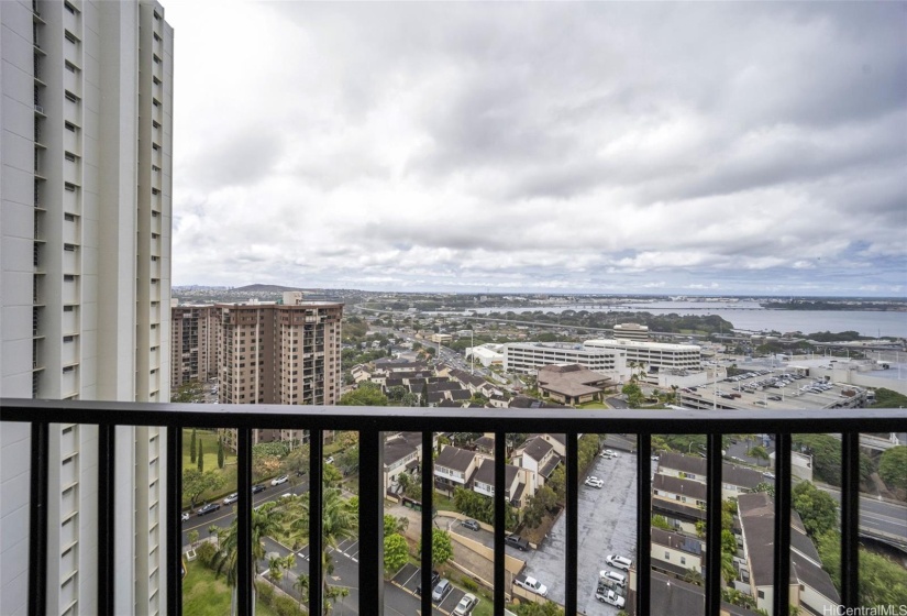 City, harbor and ocean views from balcony.