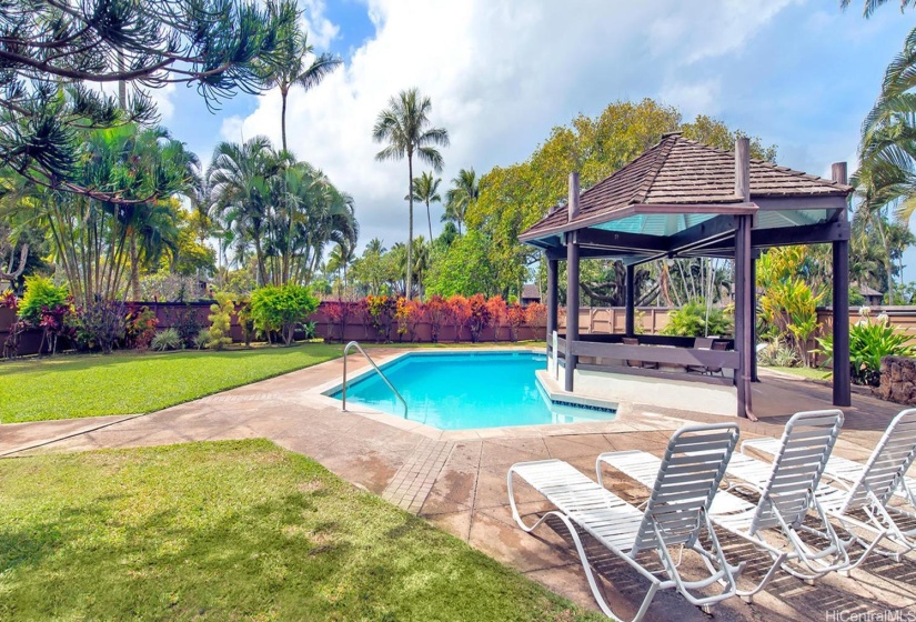 The pool area with gazebo