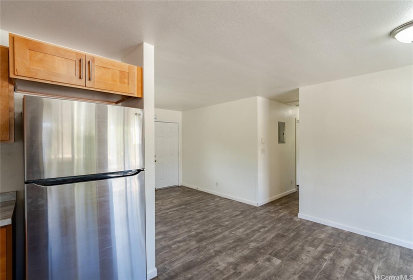 View from kitchen looking towards living area and hallway in the makai unit.