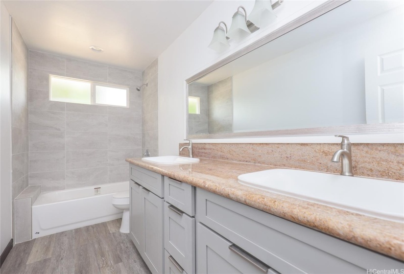 double sink hallway full bathroom