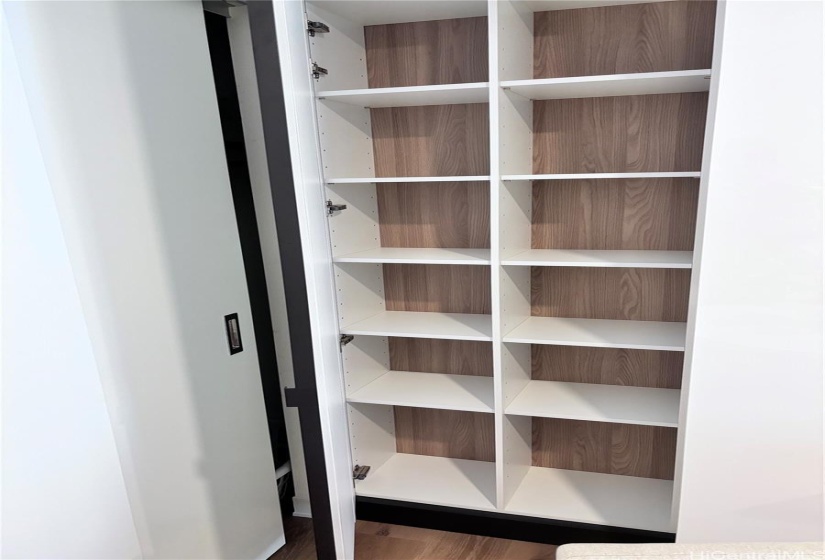 Shelving Behind Full-Length Mirror