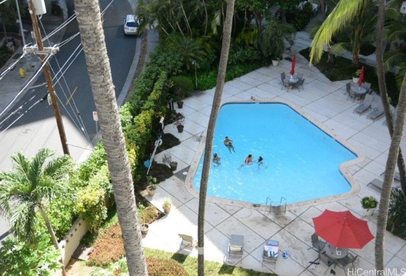 Looking down on pool from unit