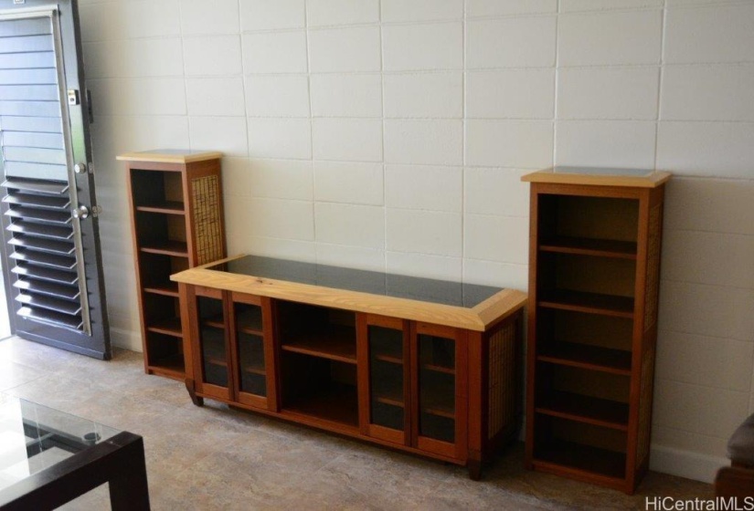 Hand made Entertainment center and bookshelves in living room