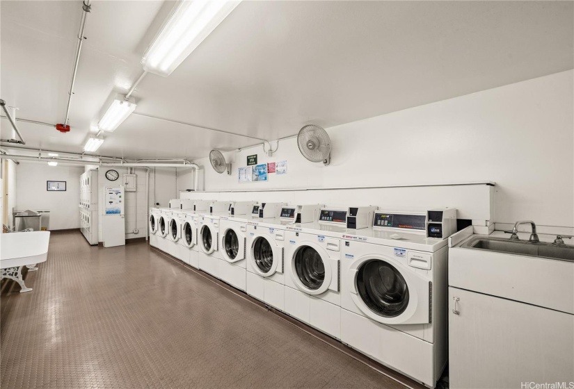 Bright and clean community laundry is in the building and has lots of machines to use.