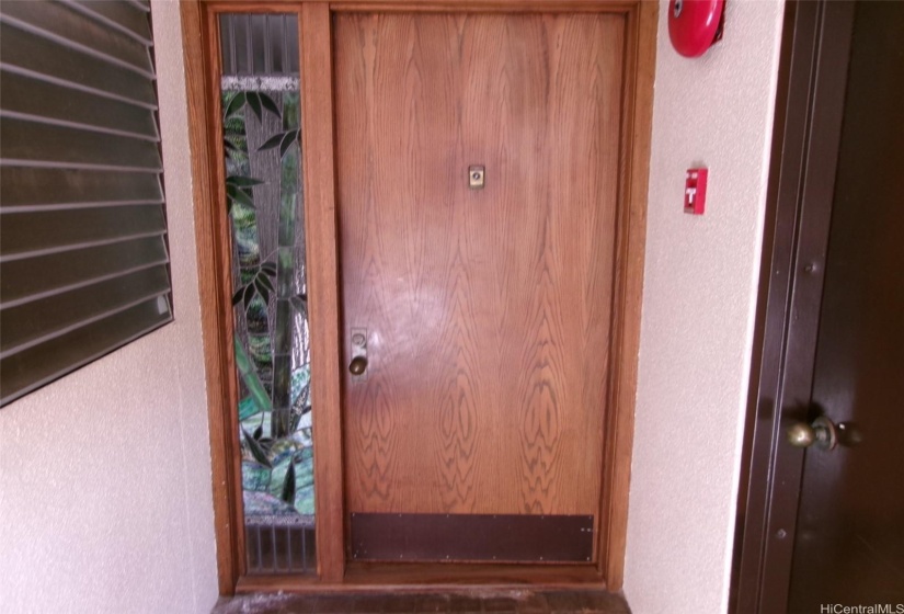 Apartment entry with glass sidelight.