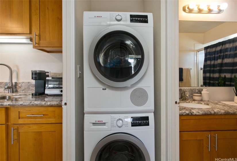 Full sized front loading washer and dryer in unit is so convenient.