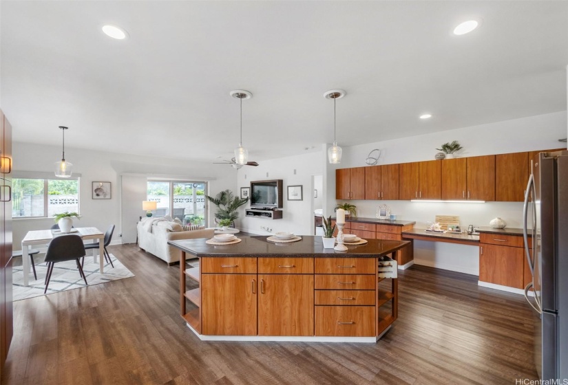 Large kitchen.  You'll never be short on storage.  Lots of upper and lower cabinets for extra storage