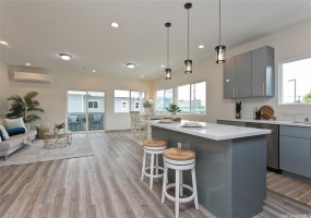 open kitchen with expansive living room