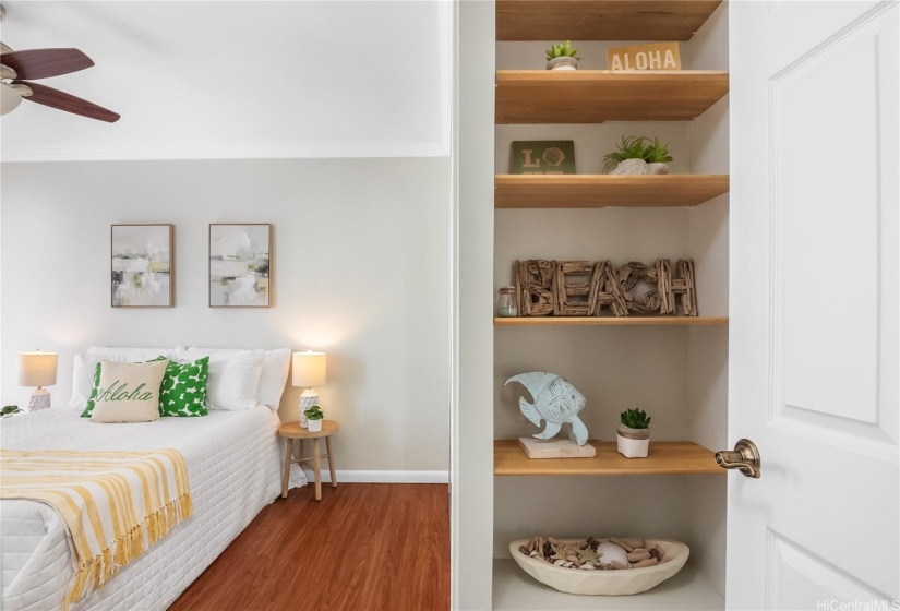 Built in bookshelves in Bedroom #1.