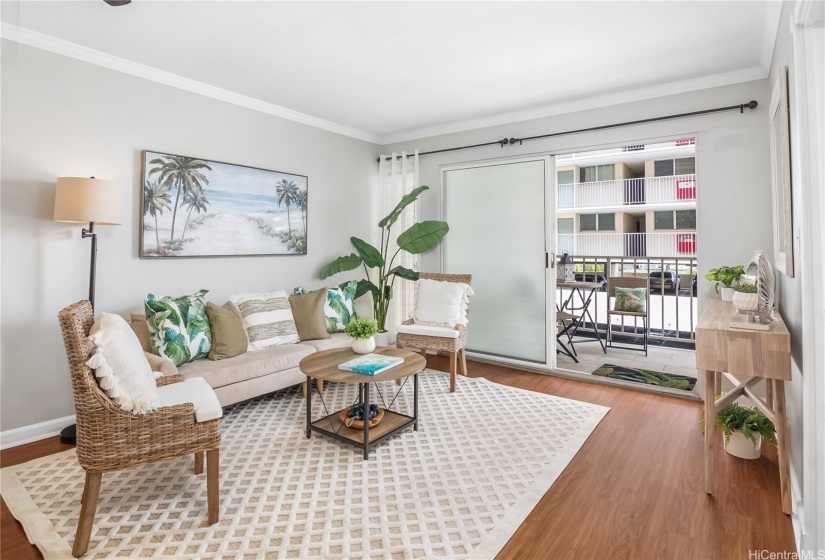 Living room with lanai door open