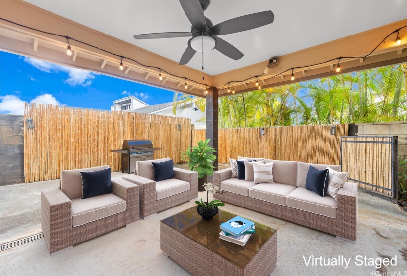 A covered lanai perfect for gatherings.