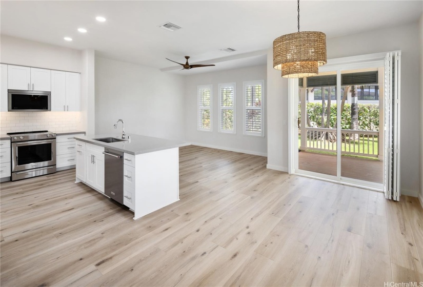 Open floor plan with new quartz countertops, new cabinets