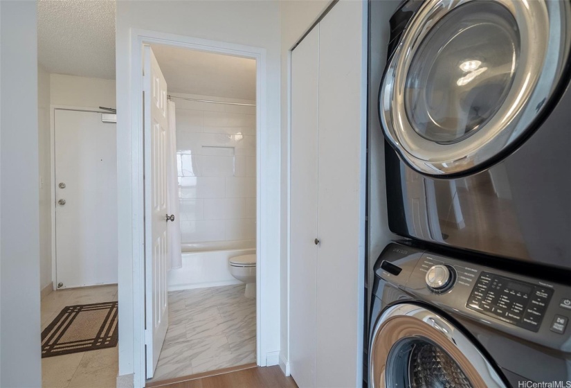 Stackable front loading washer/dryer. Full bathroom #2.