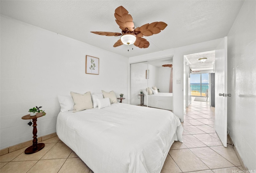 Freshly painted bedroom, with new ceiling fan!