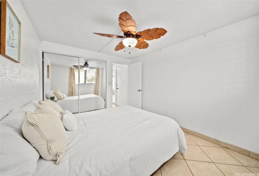 Freshly painted bedroom, with new ceiling fan!