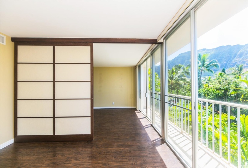 Looking from the bedroom toward the mountains