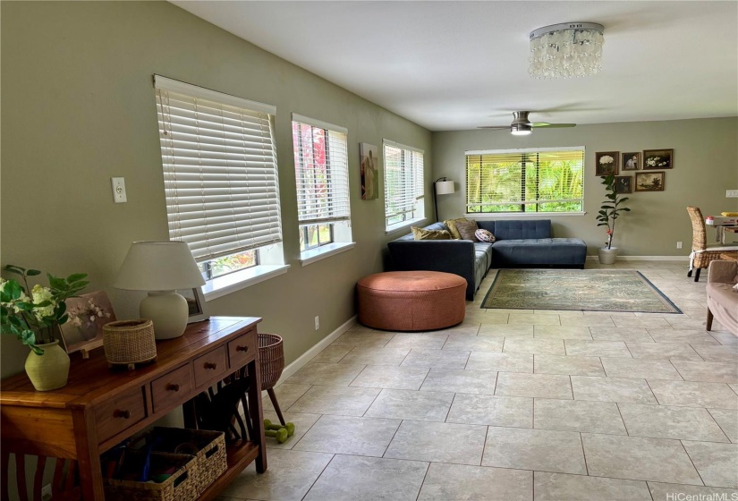 Entrance to the home with an open-floor plan.