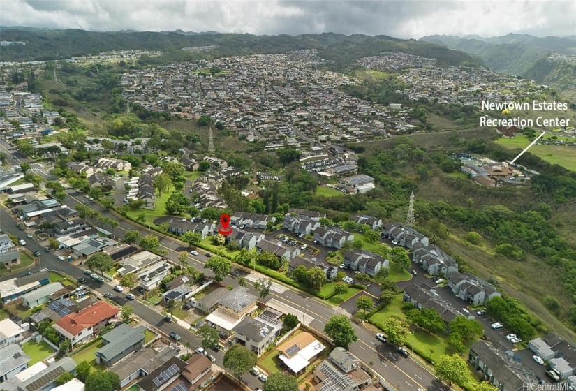 Arial shot of Hillside Terrace & Newtown Center close by for your use.