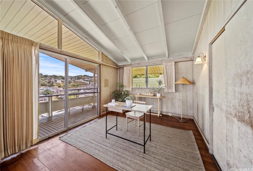 Primary bedroom has great light and views.