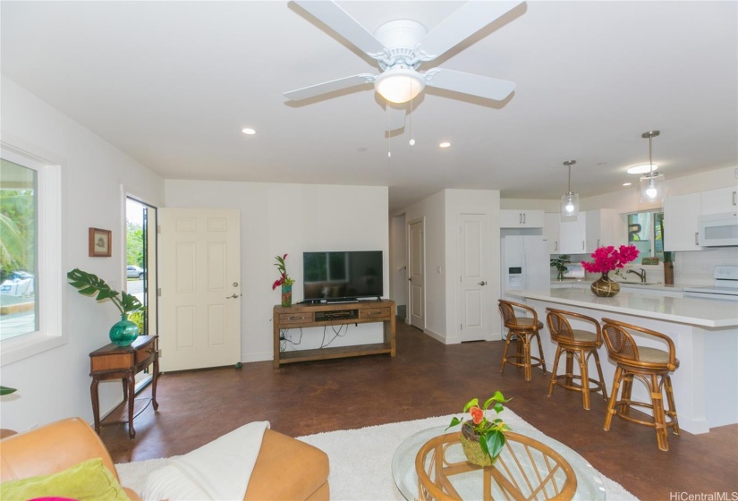 Livingroom looking towards hallway, stairs and 3 bedrooms 2 baths