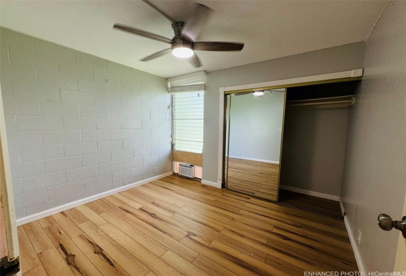 Bedroom Two stays cool with Ceiling Fan and Wall AC!!! *enhanced