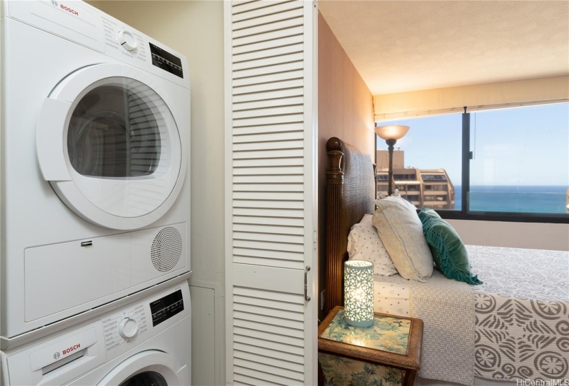 washer dryer stack, in bedroom two