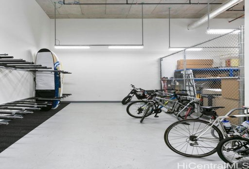 Bicycle & surfboard storage room