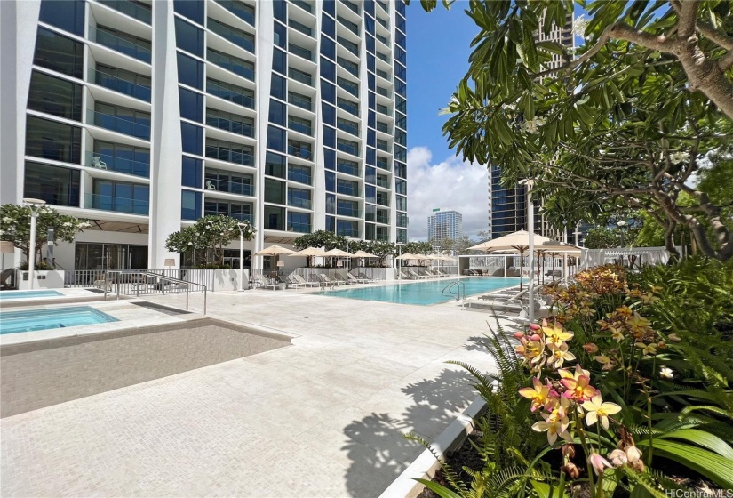 Outdoor amenity deck off the indoor amenity venues