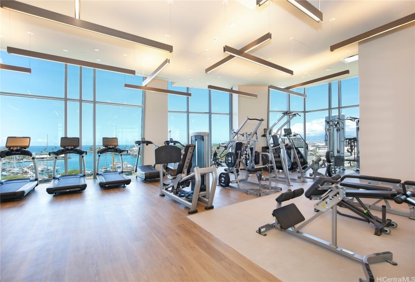 Gym with Yacht Harbor views with state-of-the-art equipment.