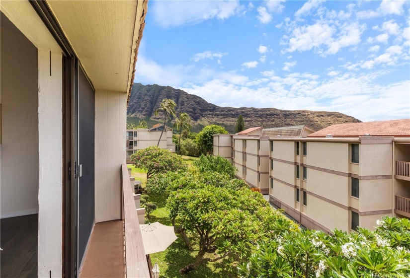 View of the mountain range and ocean from the lanai