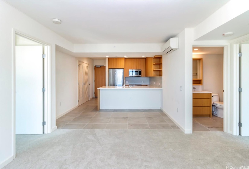 Entry Door, Kitchen, and Hall Bath