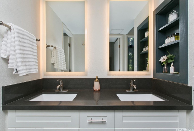 Double sink vanity with amazing lighting