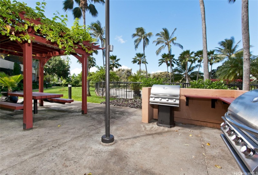 Outdoor BBQ area located adjacent to the pool