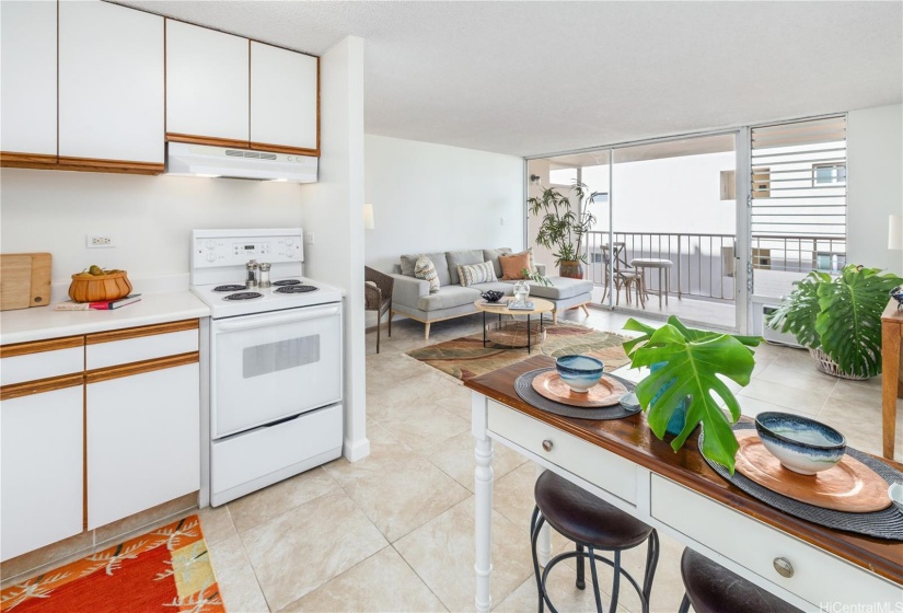 From kitchen out to living area