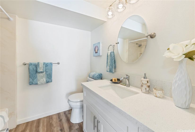 Freshly updated full bath in studio