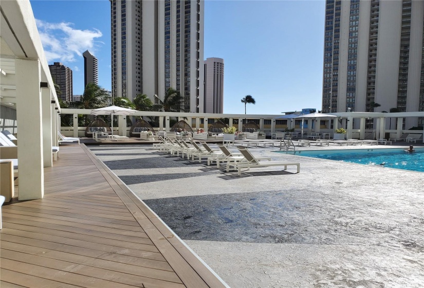 Heated, saltwater pool alongside the Fitness Center and Pool Bar