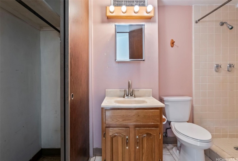 Bathroom with additional closet space