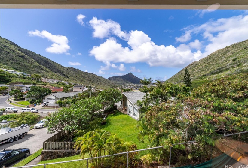 Front residence - view of Koko Head from lanai on ground floor in peaceful Kamiloiki, Hawaii Kai.