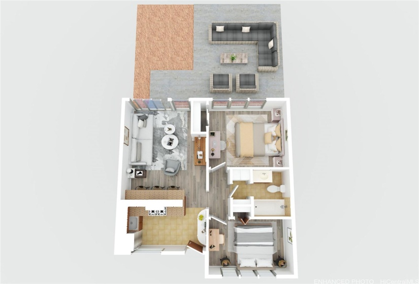 Enhanced - Sizes and Dimensions are approximate.  Actual may vary.  Staged 3D Floor Plan