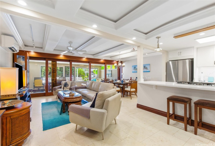 Nice open floor plans from living room, kitchen, lanai into boat dock.