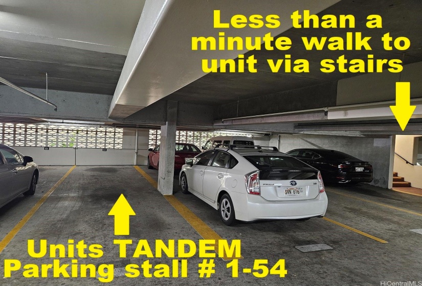 Conviently located TANDEM parking stall located on the ground floor directly outside your front door.