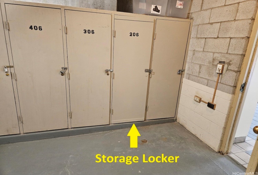 Storage locker conviently located in storage room right behind mailboxes.