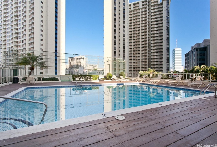 Heated swimming pool and sun deck