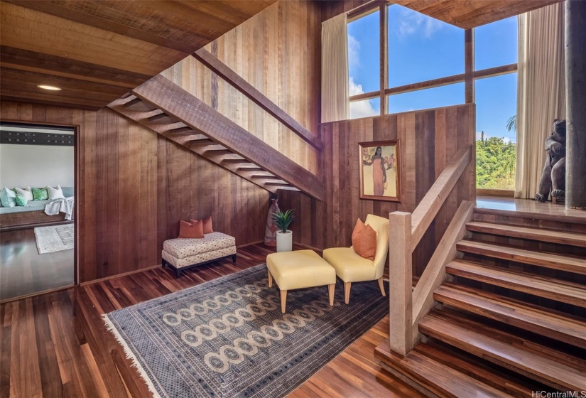 A grand but warm double-height foyer stands out.