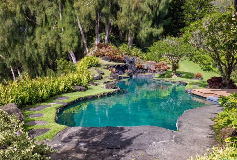 Naturalistic pool fed by a cascade