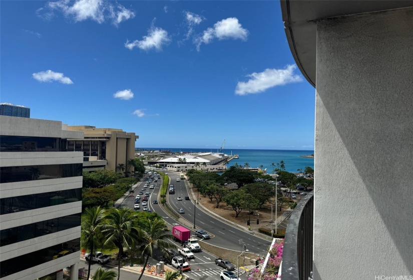 Lanai water views of Honolulu Harbor entrance.