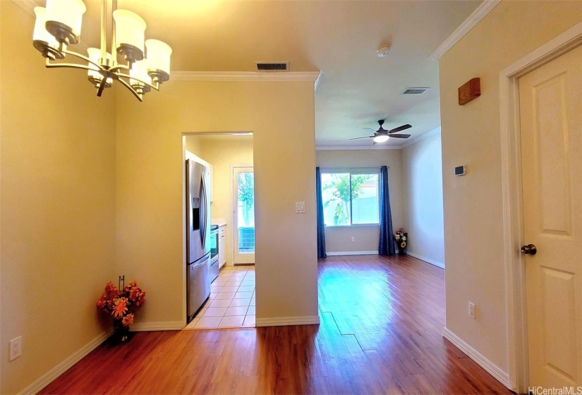 DINING ROOM WITH VIEW OF LIVING ROOM & KU=ITCHEN