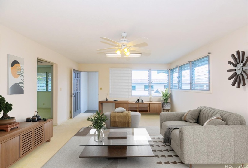 Upstairs living area - virtually staged