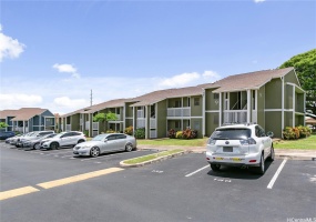 Front view of the unit/parking area