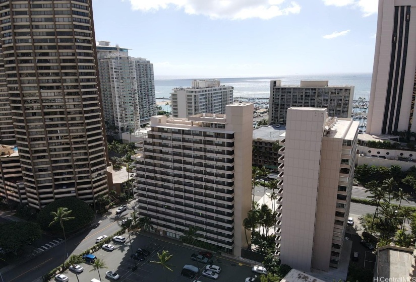 Aerial view of Tradewinds Hotel with ocean backdrop